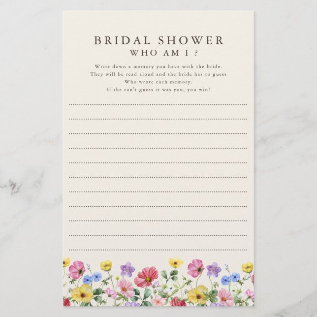 Wildflower Rustic Chic Floral Wie ben ik spel (Voorkant)