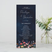 Wildflower Rustic Country Boho Floral Navy Wedding Programma (Staand voorkant)