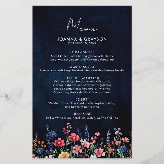 Wildflower Rustic Country Boho Floral Wedding Menu (Voorkant)