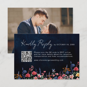Wildflower Rustic Country Boho Marine QR Code Foto RSVP Kaartje