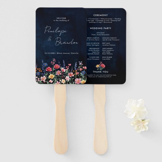 Wildflower Rustic Country Boho Wedding Programma Handwaaier (Voorkant en achterkant)