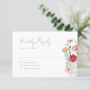 Wildflower Rustic Country Floral Garden Wedding RSVP Kaartje