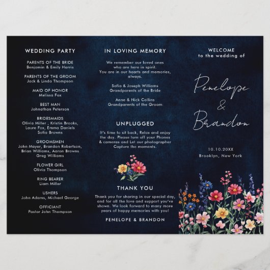 Wildflower Rustic Country Trifold Vouw Trouwprogra (Voorkant)