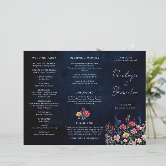 Wildflower Rustic Country Trifold Vouw Trouwprogra (Staand voorkant)