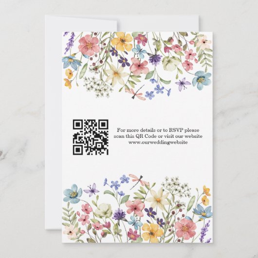 Wildflower Rustic Country Wedding Modern QR Code Kaart (Achterkant)