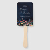 Wildflower Rustic Floral Navy Wedding Tijdlijn Handwaaier (Voorkant)