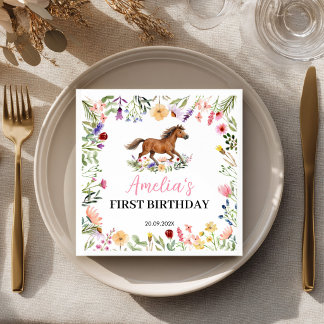 Wildflower Rustic Horse Girl Birthday Party Servet