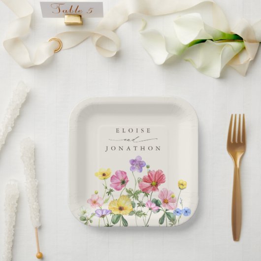 Wildflower Rustiek Chic Bloemen Boho Country Weddi Papieren Bordje (Huwelijk)