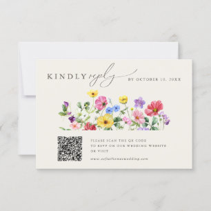 Wildflower Rustiek Chic Bloemen Boho Huwelijk QR C RSVP Kaartje