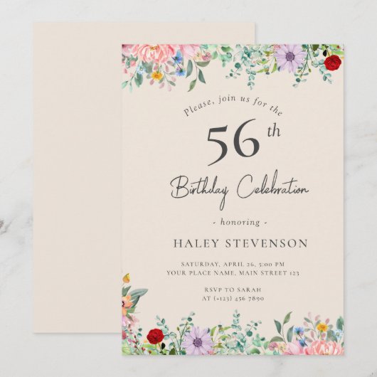 Wildflower rustieke Boho 56e verjaardag Eenvoudig  Kaart (Voorkant / Achterkant)