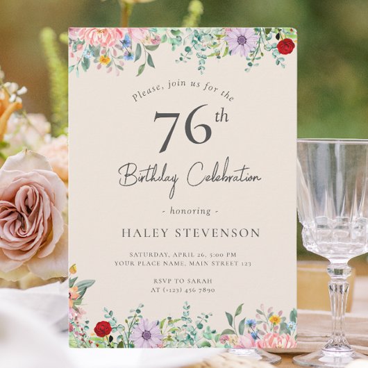 Wildflower rustieke Boho 76e verjaardag Eenvoudig Kaart