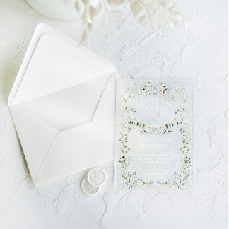 Wildflower rustieke Boho bloemenbruiloft Acryl Uitnodigingen