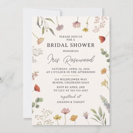 Wildflower Rustique Boho nuptiale Invitation à la (Devant)