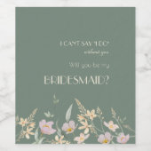 Wildflower Sage Deco Bruiloft Bruidsmeisje Voorste Wijn Etiket (Enkel label)