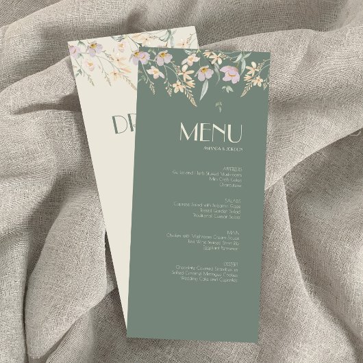 Wildflower Sage Deco Bruiloft Diner en Drink Menu