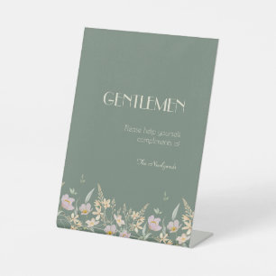 Wildflower Sage Deco Bruiloft Heren Badkamer Reclamebord Met Voetstuk