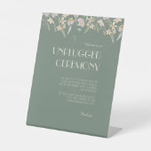Wildflower Sage Deco Bruiloft Unplugged Ceremonie Reclamebord Met Voetstuk (Voorkant)