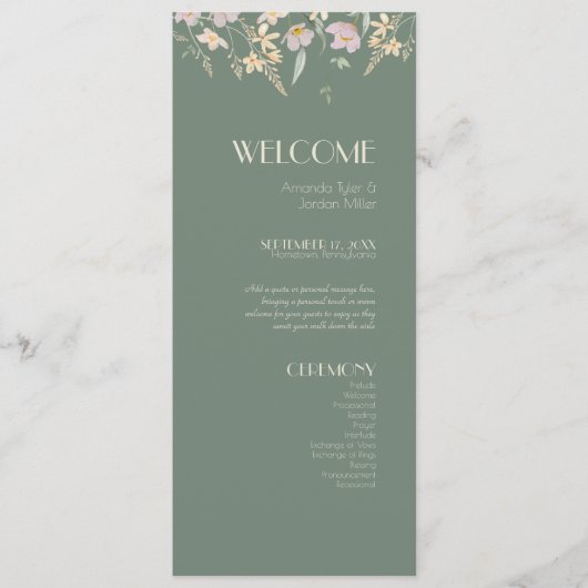 Wildflower Sage Deco Trouwprogramma Programma (Voorkant)
