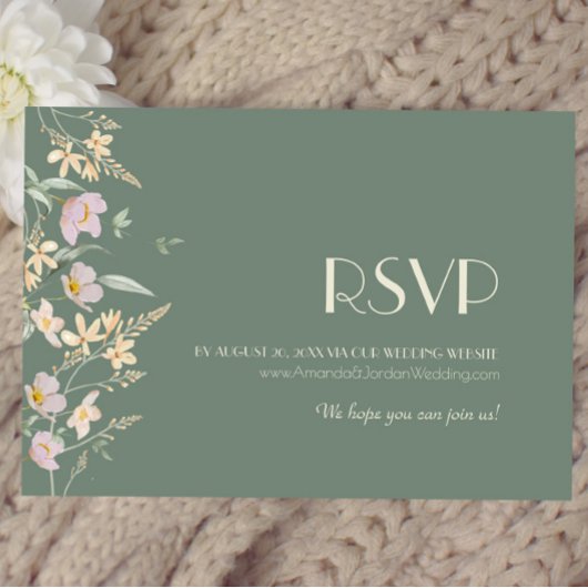 Wildflower Sage Deco Trouwwebsite RSVP Kaartje
