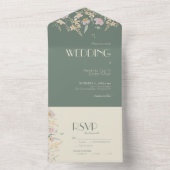 Wildflower Sage Deco Wedding All In One Uitnodiging (Binnen)