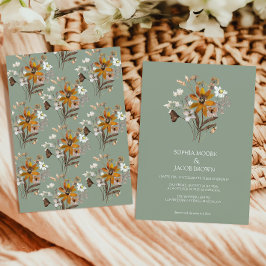 Wildflower Sage Green Boho Fall Wedding Kaart