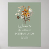 Wildflower Sage Green Boho Wedding Welkomstbord Poster (Voorkant)