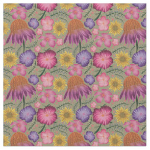 Wildflower Sage Green Floral Pattern Stof