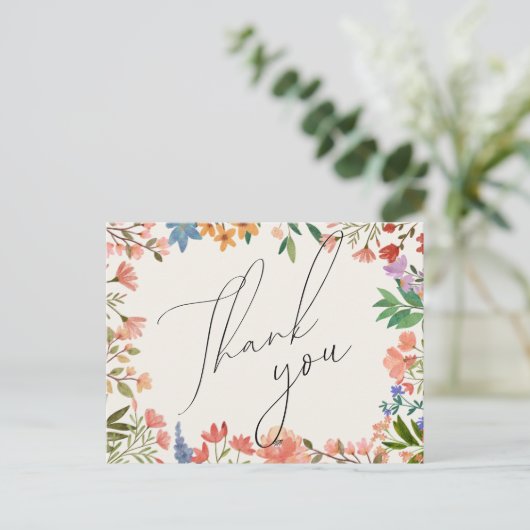 Wildflower Script Weddenschap Dank u Briefkaart (Staand voorkant)