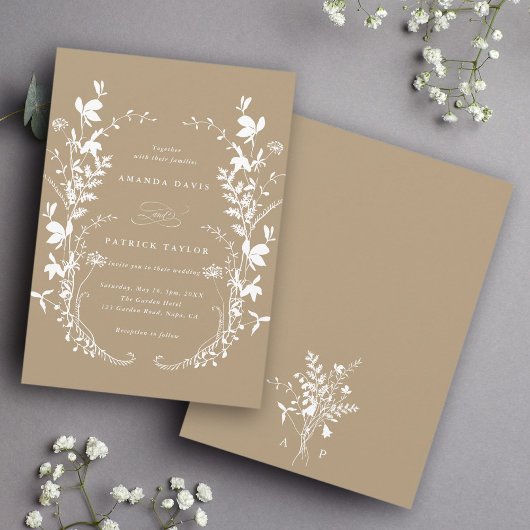 Wildflower Silhouet Krans Bruiloft Tan Kaart