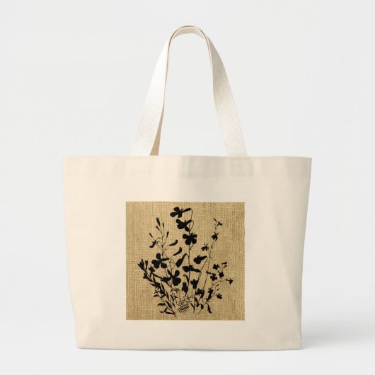 Wildflower Silhouette Burlap Grote Tote Bag (Voorkant)