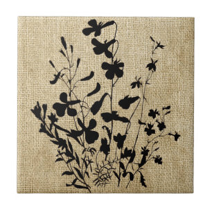 Wildflower Silhouette Burlap Tegeltje