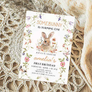 Wildflower Some Bunny Girl 1e verjaardag uitnodigi Kaart