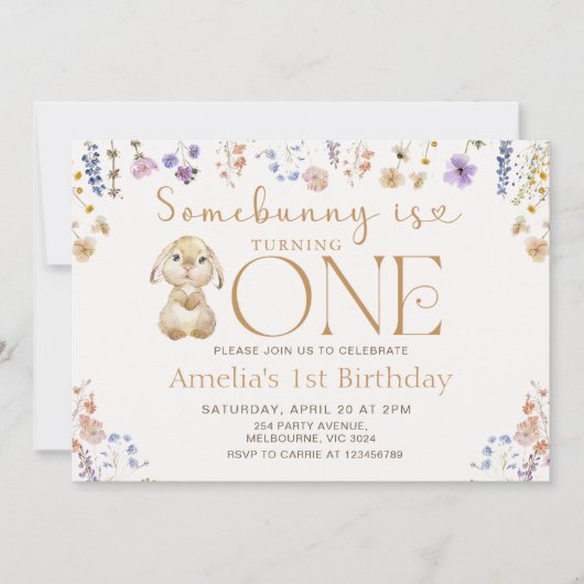 Wildflower Some Bunny wordt een 1e verjaardag Kaart (Voorkant)
