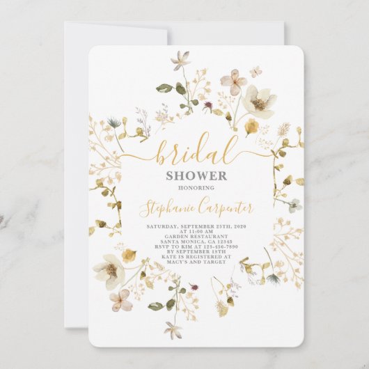 Wildflower Spring Bridal Shower Invitation Kaart (Voorkant)