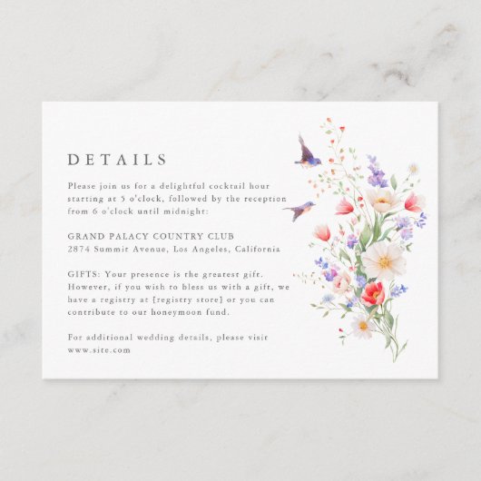 Wildflower Spring Details Wedding Enclosure Kaart (Voorkant)