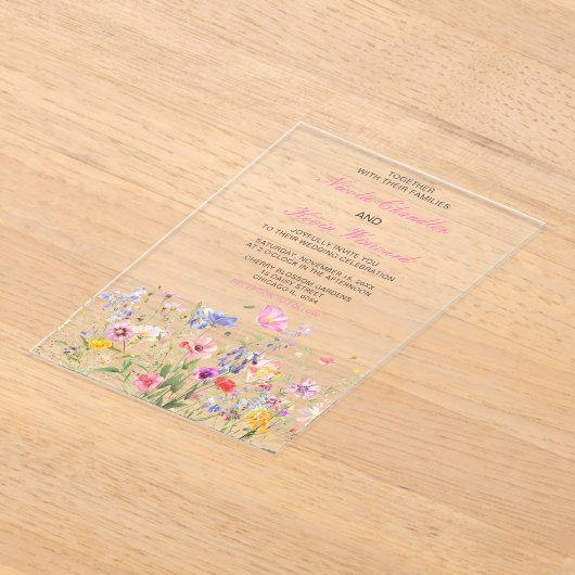 Wildflower Spring Floral Wedding Acryl Uitnodigingen (Laagn)