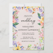 Wildflower Spring foto bruiloft uitnodiging (Voorkant)