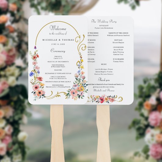Wildflower Spring Summer Arch Wedding Programma Handwaaier