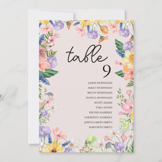 Wildflower Spring Trouwtafel Zitting Grafiek Kaart (Voorkant)