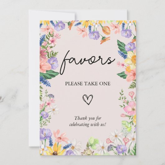 Wildflower Spring Wedding Favors Sign Kaart (Voorkant)