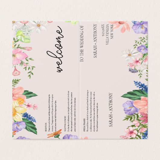 Wildflower Spring Wedding Program Kaart (Buitenkant ongevouwen)