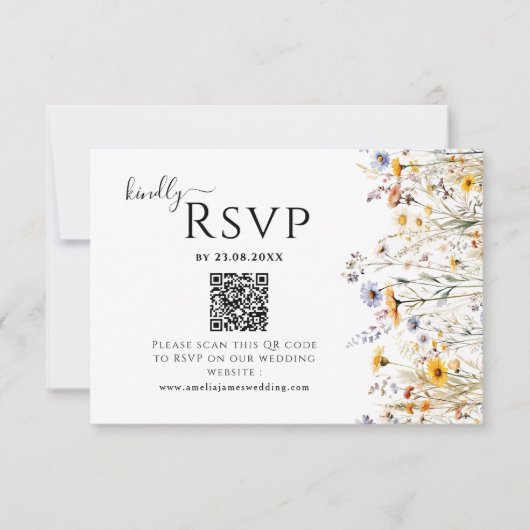 Wildflower Spring Wedding QR-code RSVP Kaartje (Voorkant)