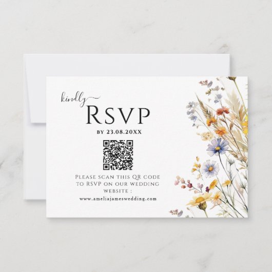 Wildflower Spring Wedding QR-code RSVP Kaartje (Voorkant)