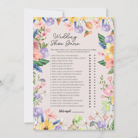 Wildflower Spring Wedding Shoe Game Kaart (Voorkant)