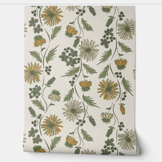 Wildflower Stripes - Mustard Gold And Deep Green Behang