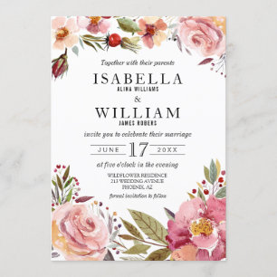 Wildflower Summer Boho Wedding Invitation Kaart