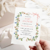Wildflower Summer Pink Bow Baby shower Kaart