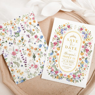 Wildflower Sweet 16 Quinceanera Bewaar de datum Aankondigingskaart