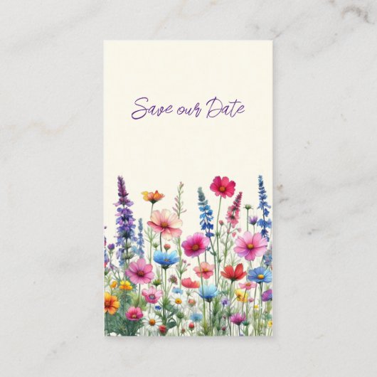 Wildflower symfonie-bruiloft Bewaar de datum- Visitekaartje (Achterkant)