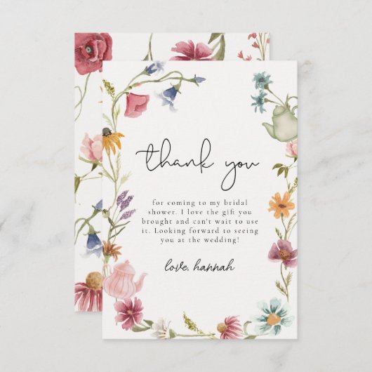 Wildflower Tea Party Bedankt Card (Voorkant / Achterkant)